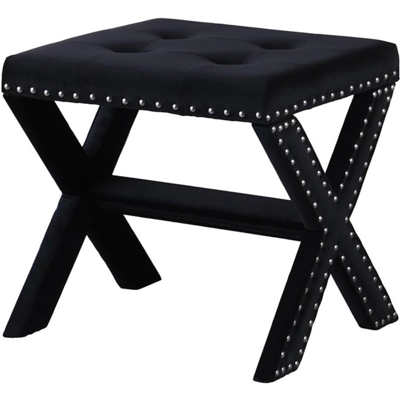 Velvet Upholstered Accent Bench With Nailhead Trim, Black