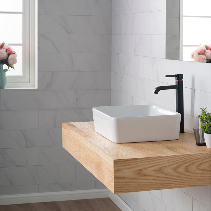 Ceramic Rectangular Vessel Bathroom Sink with Faucet, Oil Rubbed Bronze