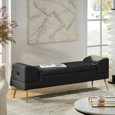 Sandrea 59"W Scratch-resistant Vegan Leather  Storage Bench with Built-In USB Charging Port
