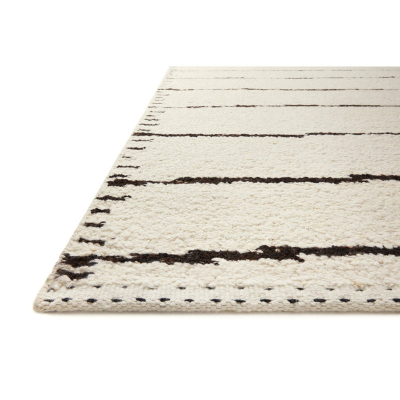 Tapis beige / noir en laine tissé à la main Sapphera, Rectangle 11 pi 6 po x 15 pi
