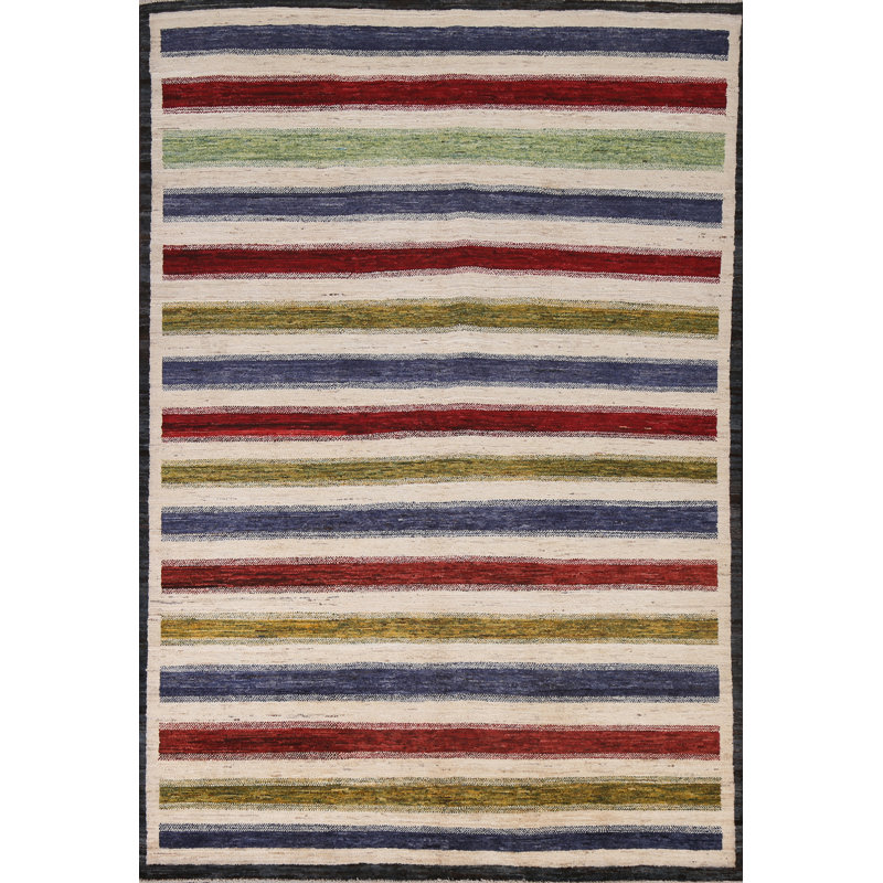 Tapis persan moderne à rayures Gabbeh 5 x 8