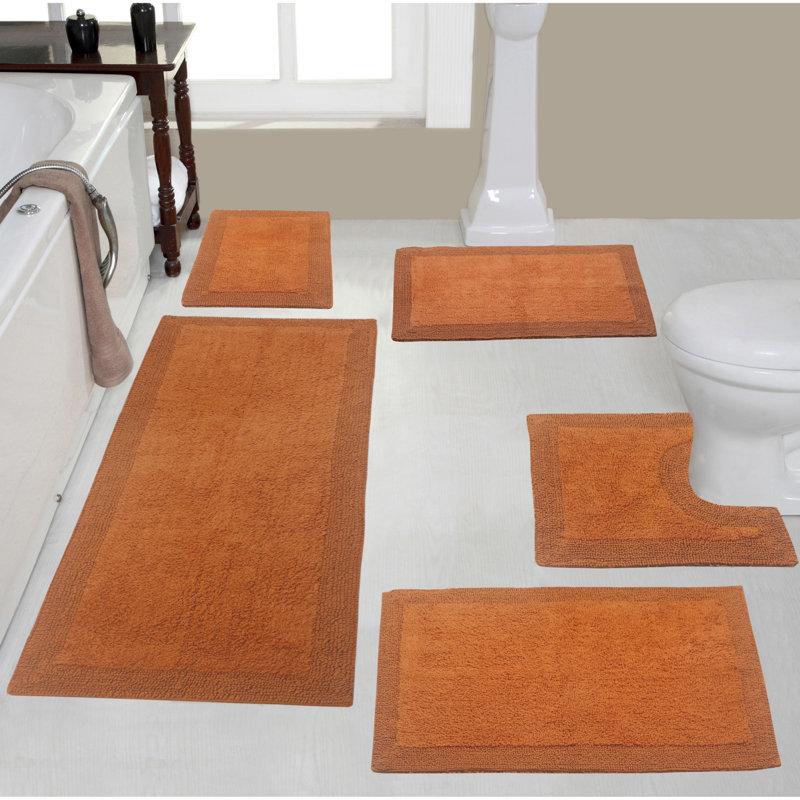 Bruss Luxury 100% Cotton Bath Rug (Set of 5) Reversible, Terracotta