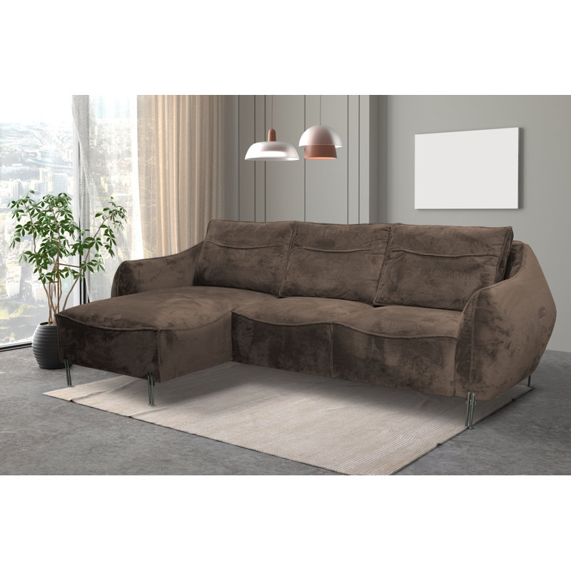 Adly 3 Seater Fabric Sofa & Chaise, Brown, Right Hand Facing