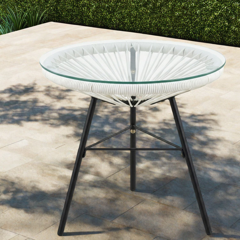 Tables d'appoint modernes, table d'appoint en métal et rotin blanc
