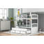 Lit superposé simple au-dessus d'un lit simple en bois avec lit gigogne et tiroirs, blanc