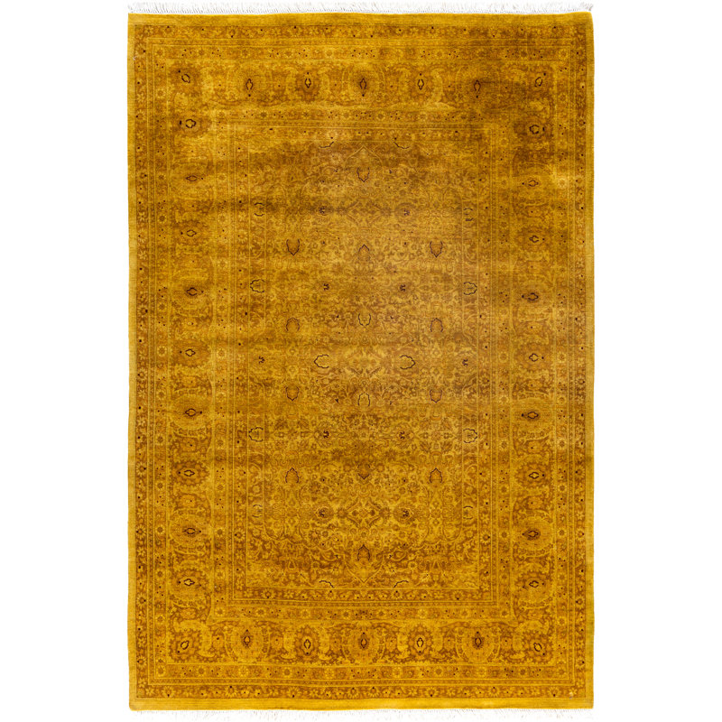Overdyed Hand-Knotted Wool Modern-Contemporary Gold Area Rug 4' 8" x 6' 10"