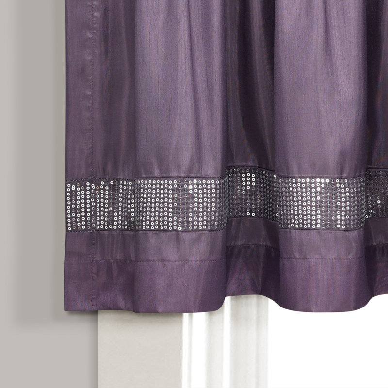 Purple and Silver Faux Silk Sequin Rod Pocket Valance