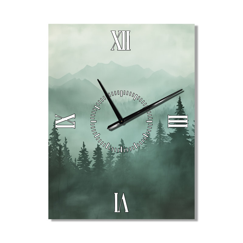 Highland Pine Forest I - Grande horloge murale en métal Lodge, H 32 po x l 24 po - Rectangle