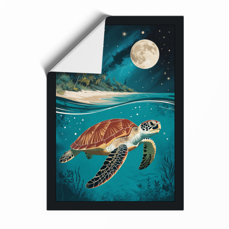Turtle Under Moonlight Coastal - Framed Print, Unframed, A2 - 59.4 x 42.0 cm