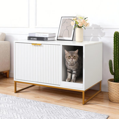 Modern Cat Litter Box Enclosure Furniture Hidden Litter Box With Scratch Pad
