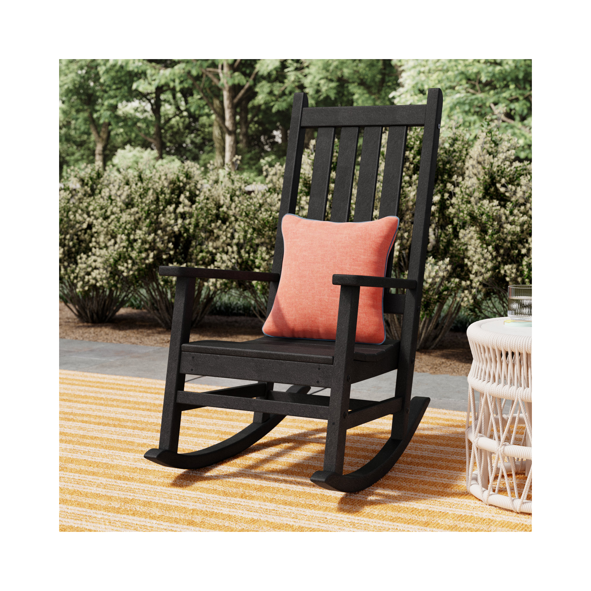 POLYWOOD Vineyard Porch Rocking Chair, Black