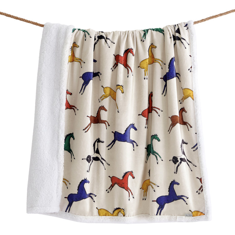 Jeté Campfire en molleton rustique Sherpa, 54 x 68 pouces, Chevaux sauvages multicolores