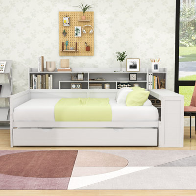 Daybed with Twin Trundle, Shelves, Desk and Slats by Lark Manor