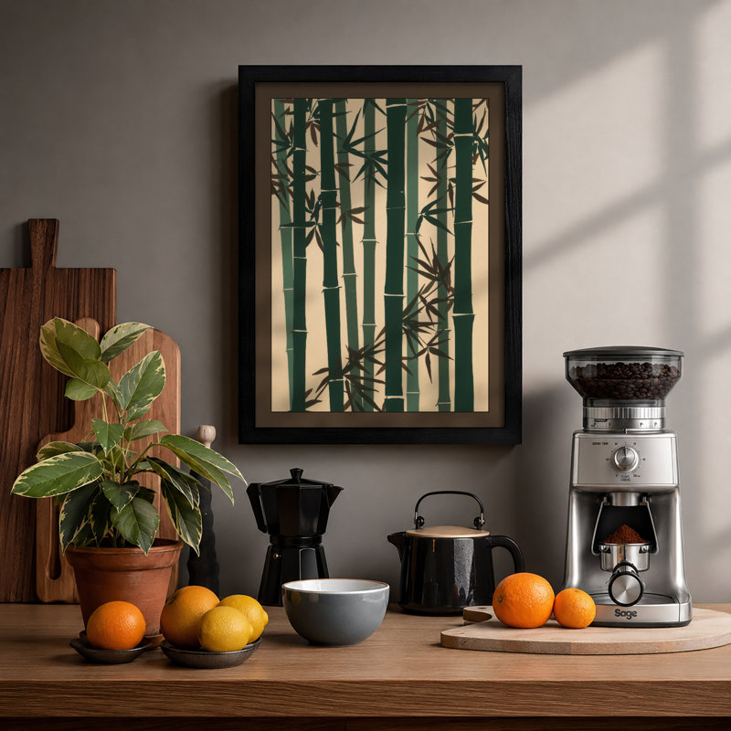 Bamboo Grove Japandi - Framed Print, A4 - 29.7 x 21.0 cm, Black