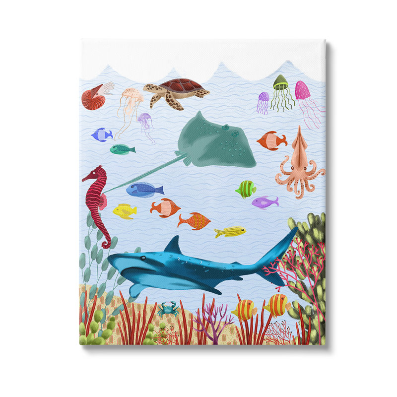 «Underwater Marine Life», art mural sur toile par Regina Moore, H 40 po x l 30 po
