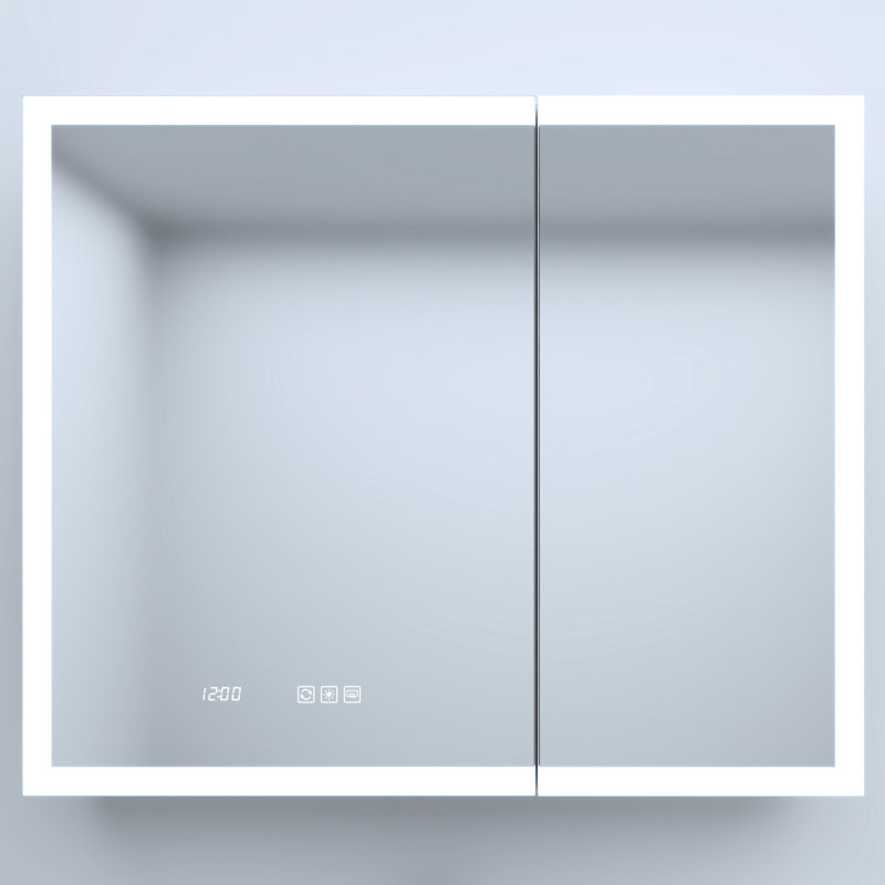 36 po Armoire à pharmacie rectangulaire en aluminium argenté encastré / en saillie x P 30 po avec tablettes réglables en verre trempé, charnières silencieuses, durée / température de 12 heures, trois variations d'éclairage de couleur