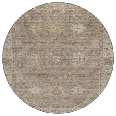 Machine Washable Indoor/Outdoor Xhevrie Khaki Rug