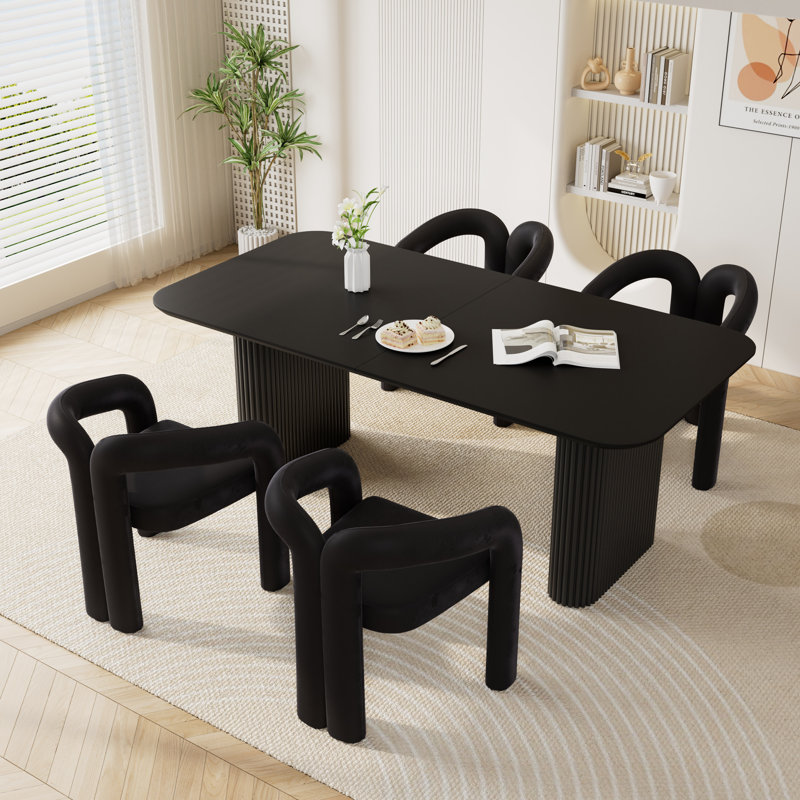 Ensemble de salle à manger à double piédestal avec chaises, 5, Noir, noir, noir, noir
