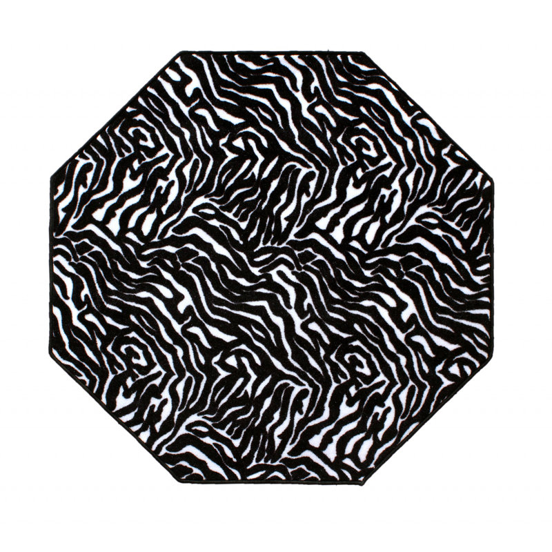 Tapis intérieur / extérieur noir à imprimé animal, Octogone 2 pi