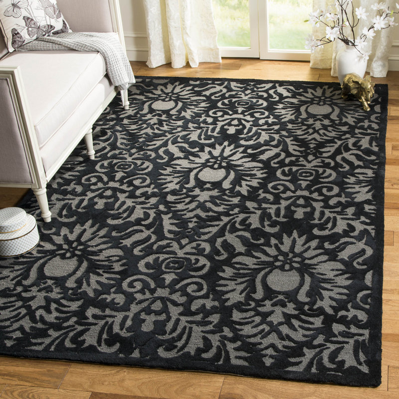 Tapis noir crocheté à la main Kuhlman, Rectangle 4 pi x 6 pi