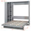 Grand lit escamotable gris avec lumières DEL, tablettes et garde-robe