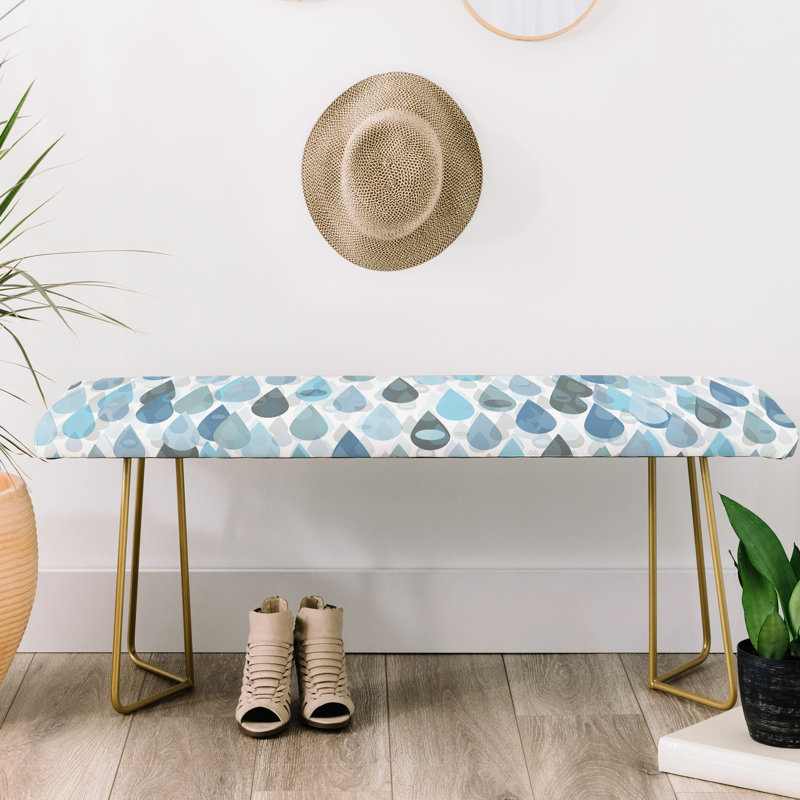Rudd Upholstered Bench, Blue/Navy/Cream/Geometric