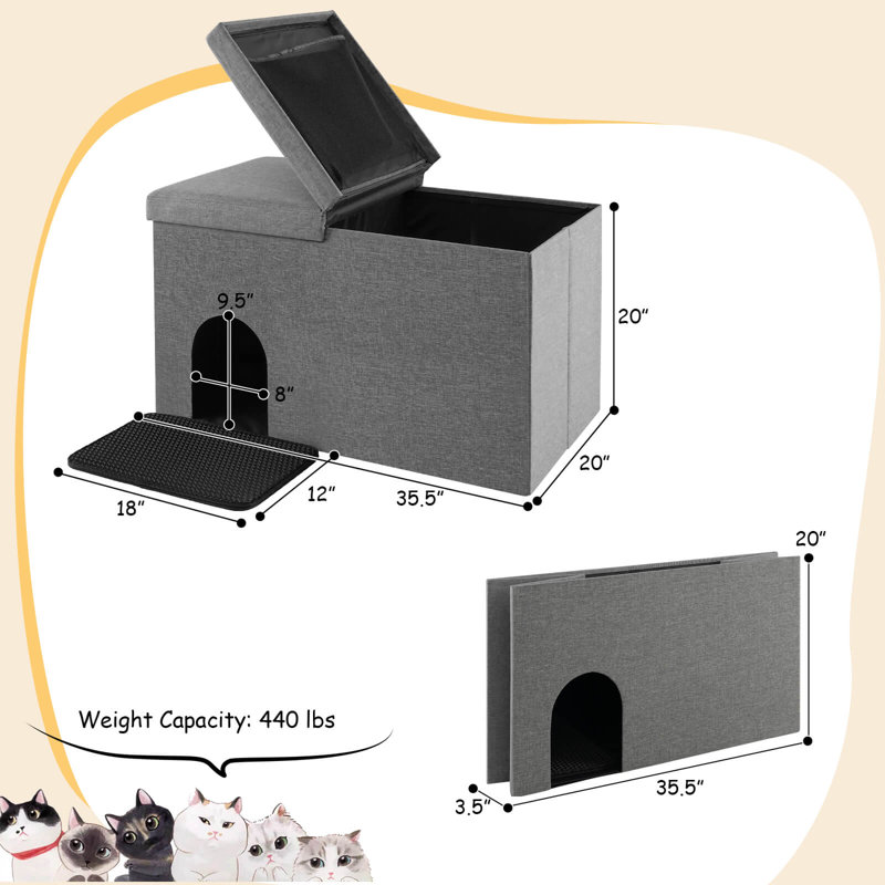 Tucker Murphy Pet™ Cat Litter Box Enclosure Hidden Furniture Cat Washroom Shoe Storage Bench Grey