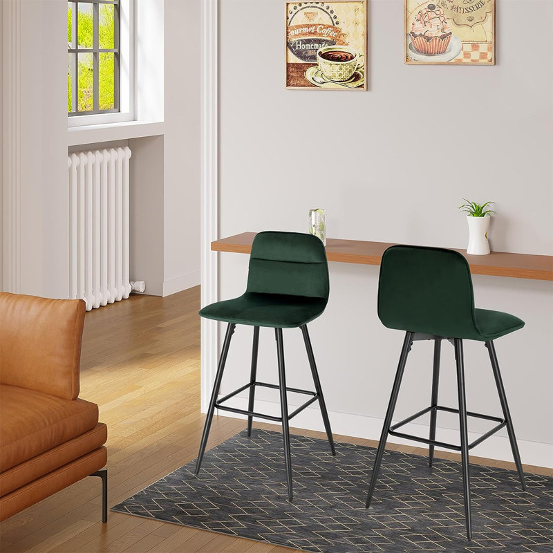 Enrique Upholstered Counter Stool with Metal Frame, Dark Green