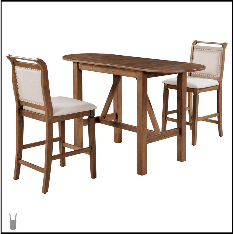 Ensemble de salle à manger 3 pièces à hauteur de comptoir avec table à abattants et chaises rembourrées pour espaces compacts