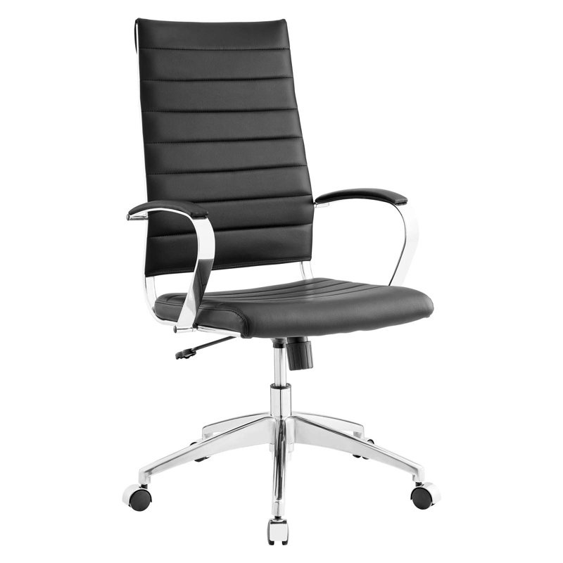 Fauteuil de direction en vinyle à haut dossier nervuré en vinyle par Modway, Noir