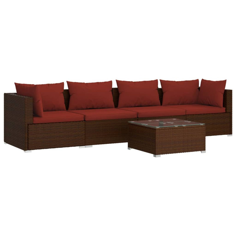 5 Piece Sofa Seating Group, Brown/Red