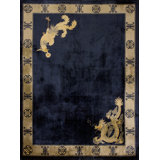 Vintage Silk Hallway Runner Wool Navy Rug