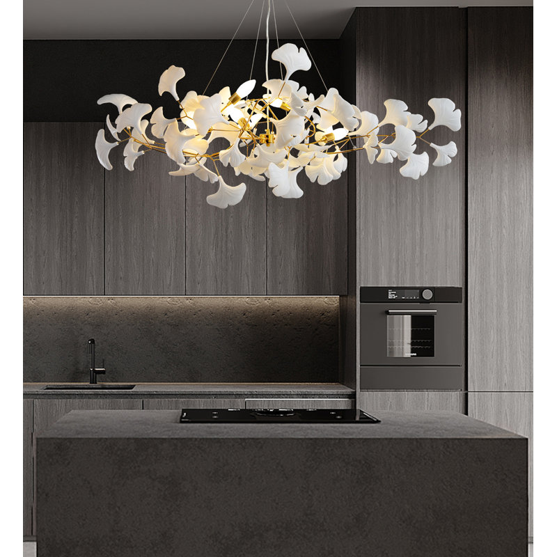 Lustre en ginkgo à 6 lumières Miljana, Or