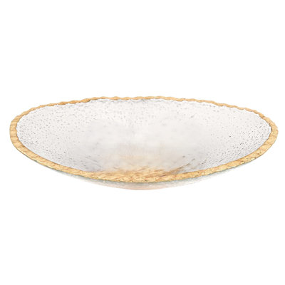 8" Clear And Gold Glass Scalloped Edge Oval Serving Bowl