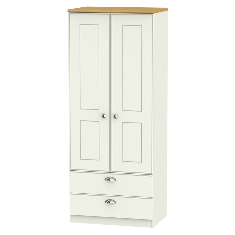 Fully Assembled 2 Door Wardrobe, Cream Ash/Riviera Oak