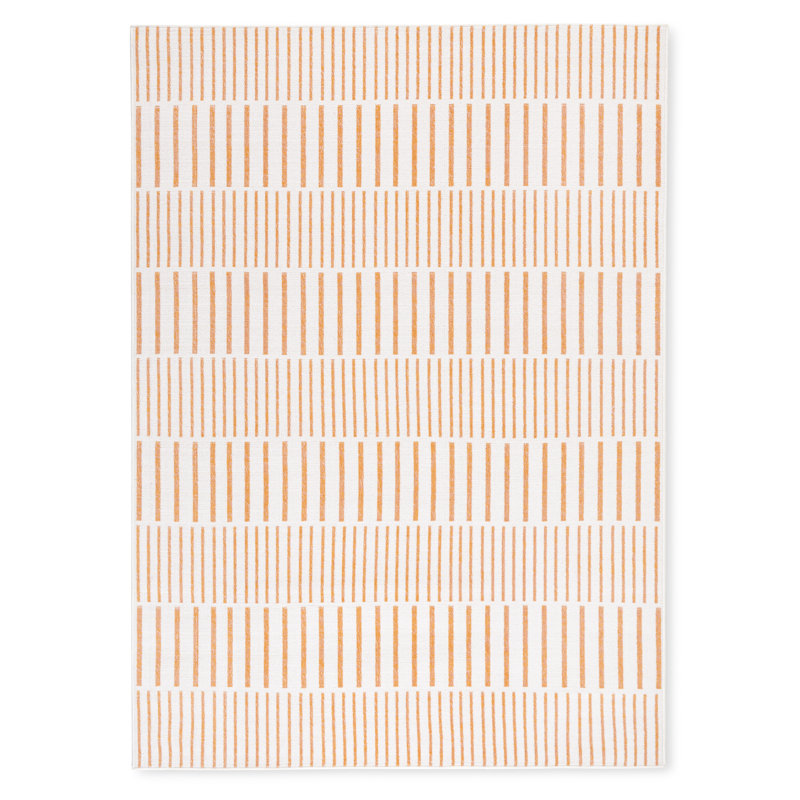TOMMY BAHAMA Poolside Offset Stripe Indoor Outdoor Area Rug Ivory/Orange, Rectangle 7'10" x 10'2"