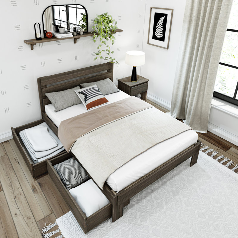 Irma Solid Wood Platform Storage Bed, Barnwood Brown