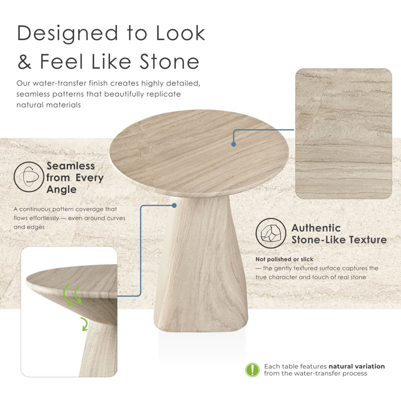 Fulcher Stone-Like 18"W Pedestal End Table, Beige Travertine