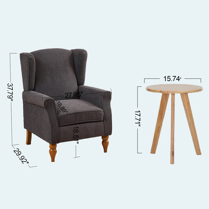 Ensemble de table basse et de fauteuils de style rétro vintage, fauteuil de lecture à haut dossier et table en bois massif pour le salon et la chambre à coucher