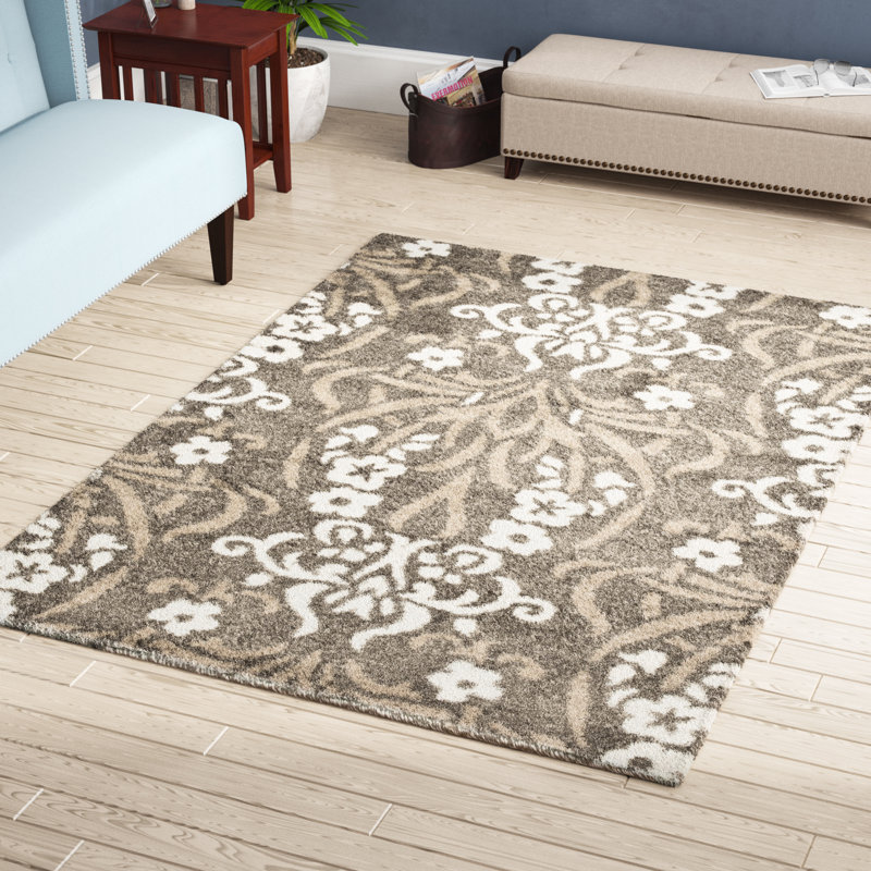 Tapis beige à motif floral Ellyona, Rectangle 4 pi x 6 pi