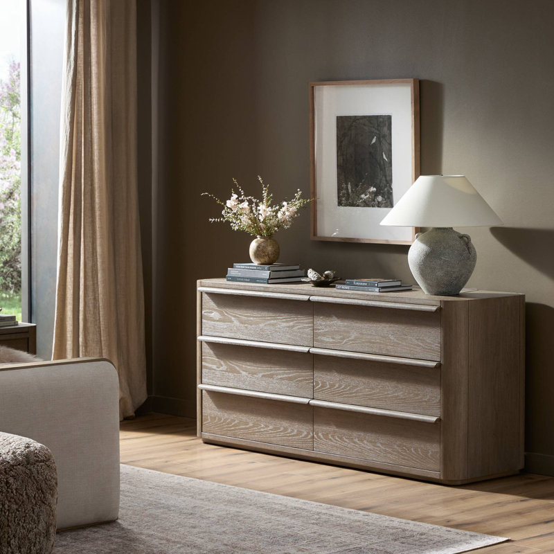 Primrose 6 Drawer Dresser-Natural Flat Oak Veneer