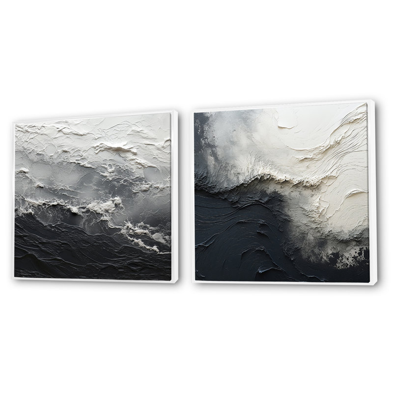 Propst - Ensemble de 2 collages carrés abstraits, Cadre flottant blanc, H 30 po x l 61 po
