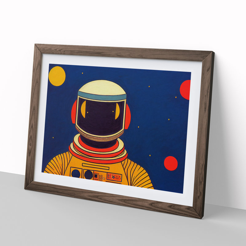 Retro Astronaut Vol.2 - Single Picture Frame Painting, 46cm H x 64cm W x 2cm D, Walnut Framed