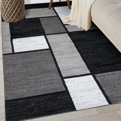 Tapis gris / blanc / noir à motif géométrique Astika