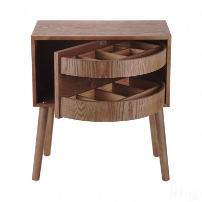 Rotating Hidden Compartment Nightstands, Mid-Century Retro Modern Concealment Furniture, Rattan Bed Side Table (Nightstand Compatible), Compartment End Table With Wood Legs, Bedside Table