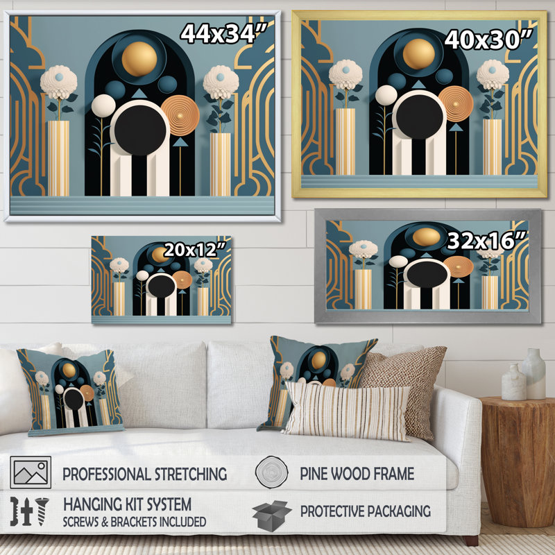 «Graphic Bliss Abstract Futuristic Architecture» sur impression sur toile, H 24 po x l 32 po x P 1 po, Cadre flottant noir