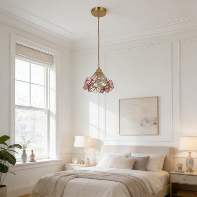 7.9" Butterfly Single Pendant Light, Glass & Brass Pendant Lamp With Adjustable Cord For Bedroom Hallway