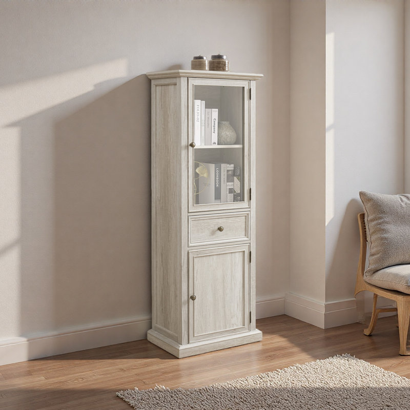Grande armoire de rangement moderne avec portes et tablettes en verre - Buffet autoportant polyvalent avec tiroir pour le salon, la cuisine, la salle à manger et le bureau