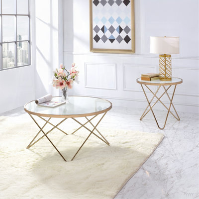 Table basse 1pc avec cadre à finition champagne et plateau en verre givré de style Mid-Century