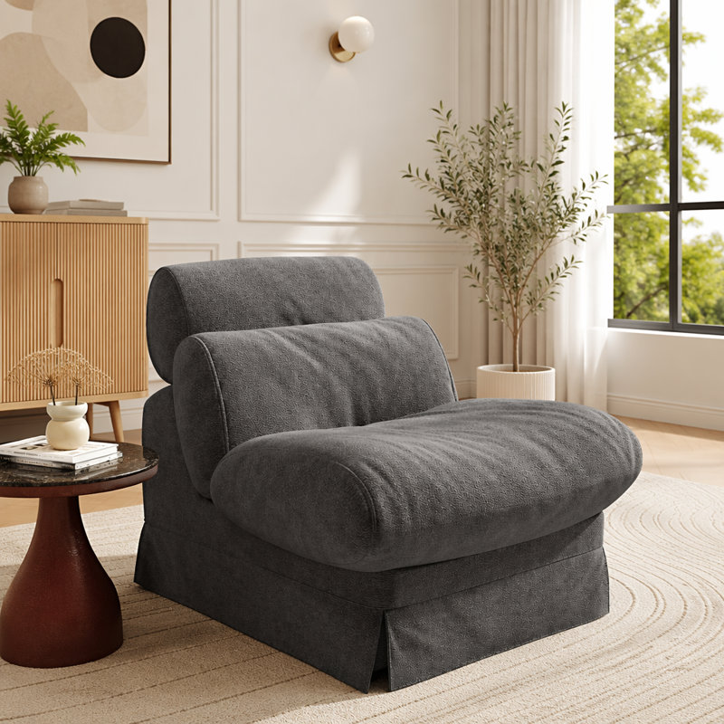 Chaise d'appoint minimaliste avec revêtement en chenille douce et structure en bois massif, Grey Chenille